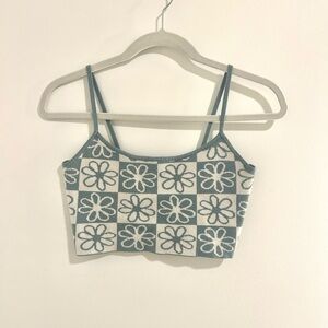 PacSun Blue and White Fitted Crop Tank Top